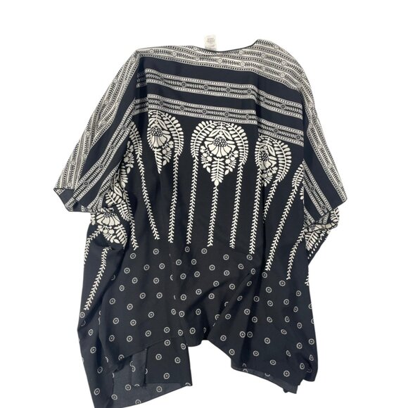 Poetry Black & White Boho Kimono  Intricate Floral Geometric Wrap - O/S - Picture 5 of 7